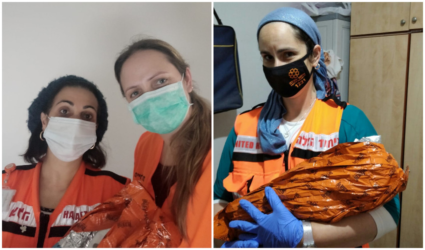 דניאלה סמג'ה עם התינוק שנולד היום (מימין), אילה ליוש ואתי פרץ עם התינוק שנולד ביום שישי (צילומים: איחוד הצלה)