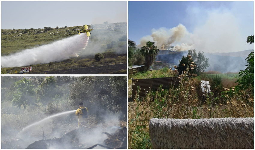 השריפה בסמוך לכפר אוריה (צילומים: כבאות והצלה)