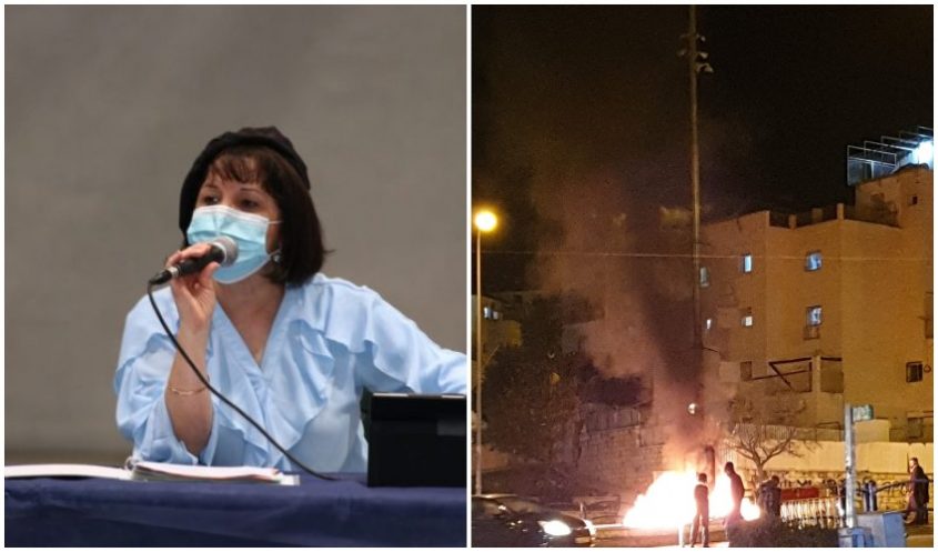 הצתת מצלמות אבטחה בשכונת רמת בית שמש ב', ראש העיר עליזה בלוך (צילומים: מחאות החרדים הקיצוניים, רווח הפקות)